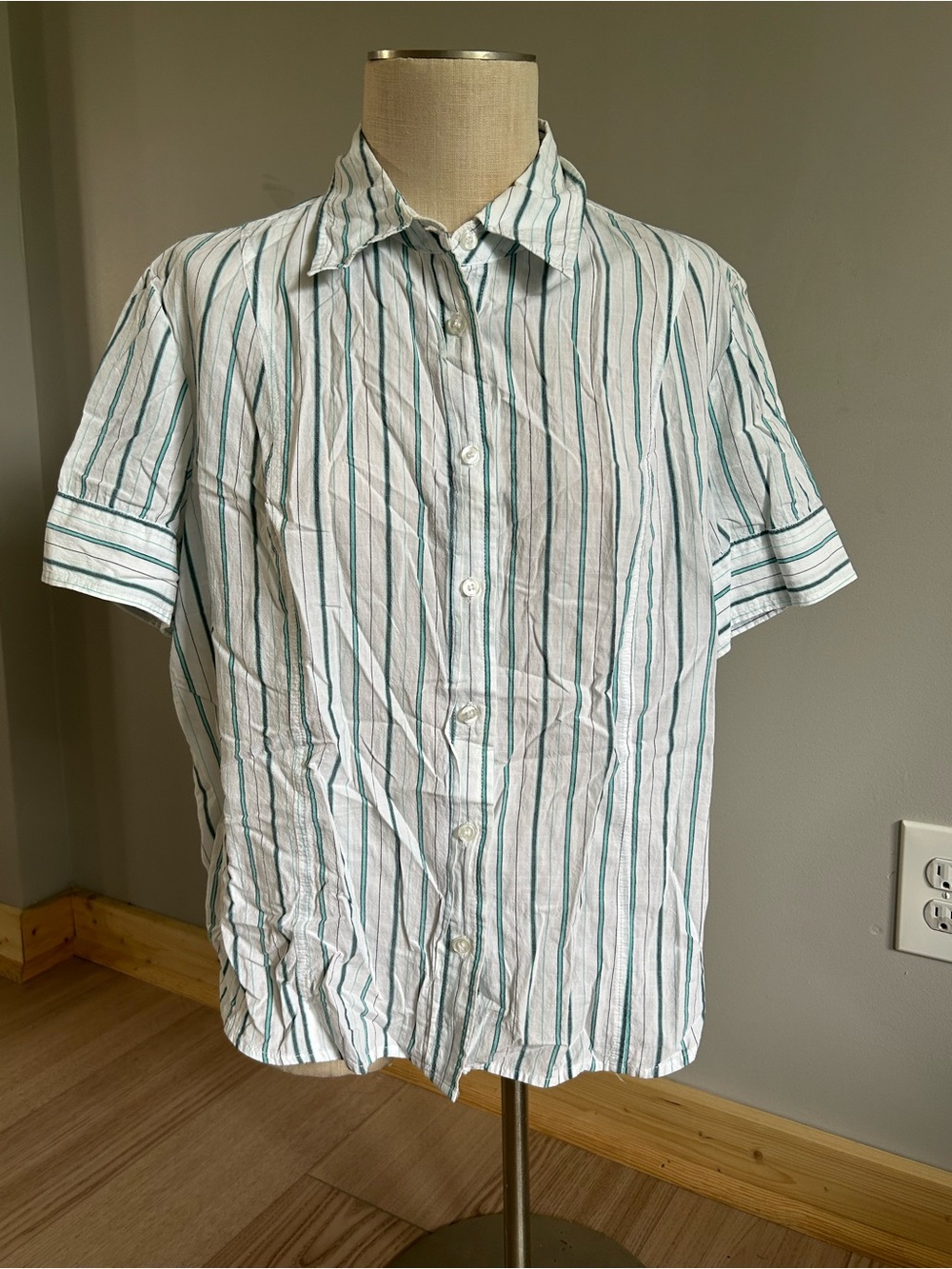 Mountain Lake White Short-Sleeve Button Down with Green Stripes